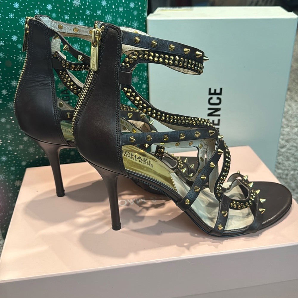 Michael Kors gold studded brown high heels